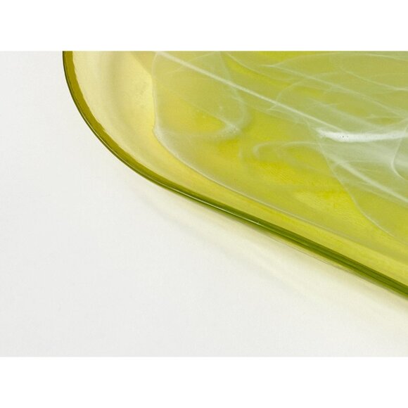 Lemon Lime Swirly Patterned Art Glass Oval Shaped Vintage Decorative Plate - Picture 6 of 13